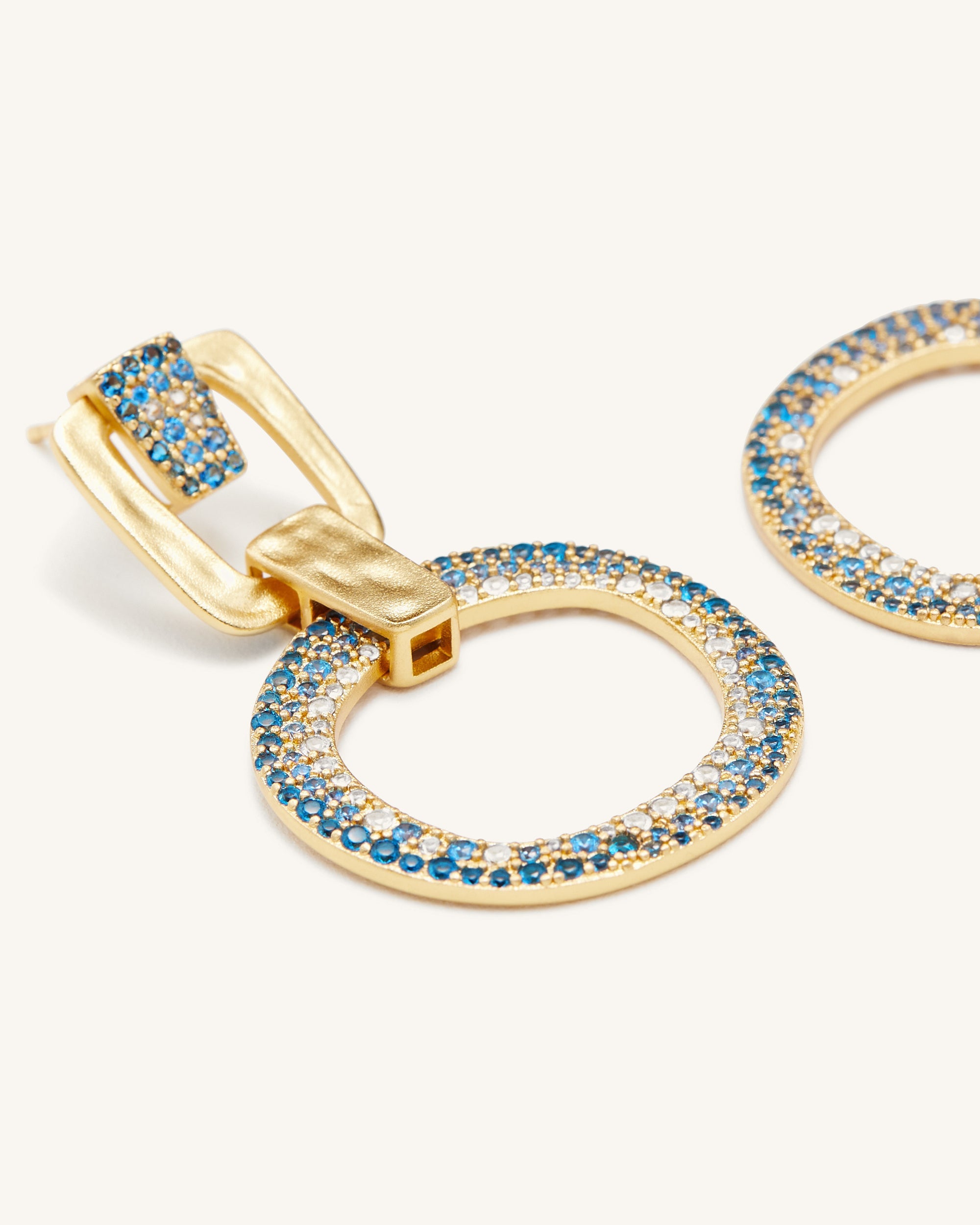 Geometrical Openwork Round Earrings - 18ct Gold Plated & Sea Blue Nano