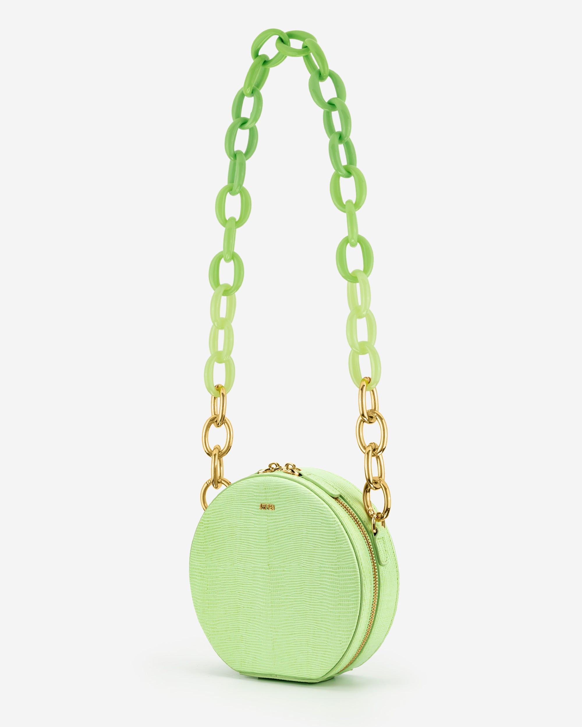 Luna Gradient Acrylic Chain Circle Shoulder Bag - Lime Green Lizard