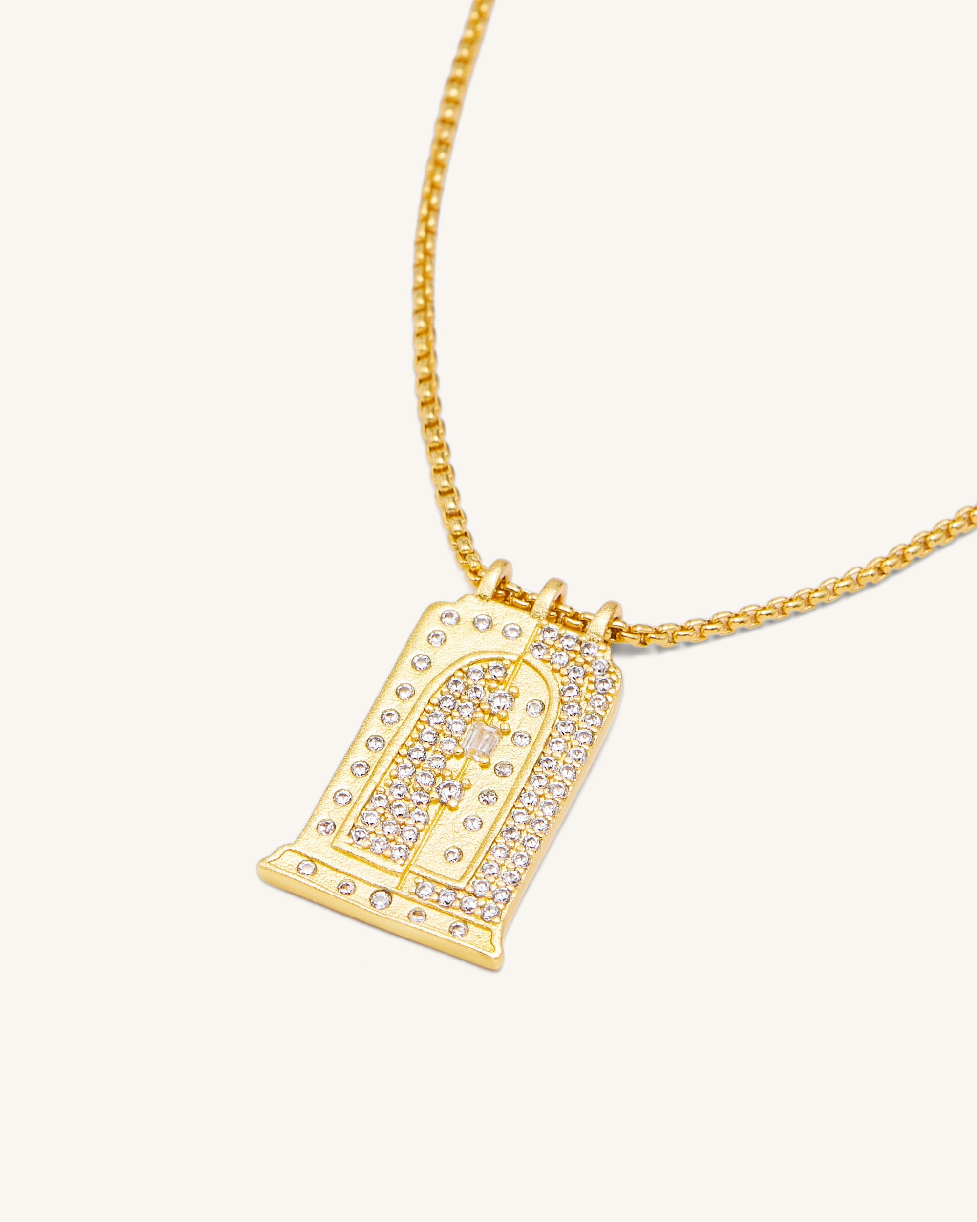 Roman Small Arch Pendant Necklace - 18ct Gold Plated & White Zircon