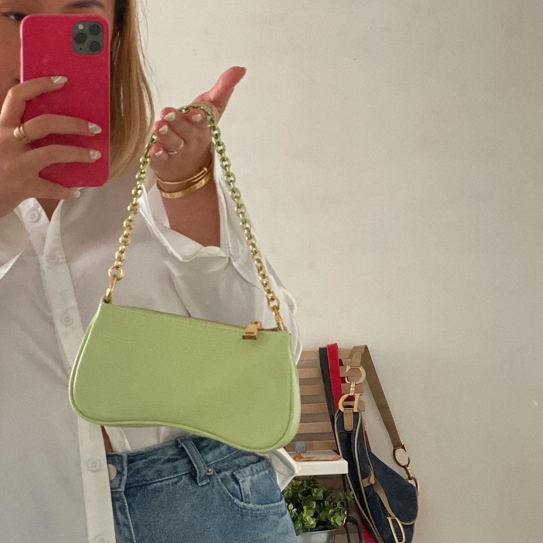 Eva Mini Gradient Chain Shoulder Bag Lime Green Lizard JW PEI Outlet